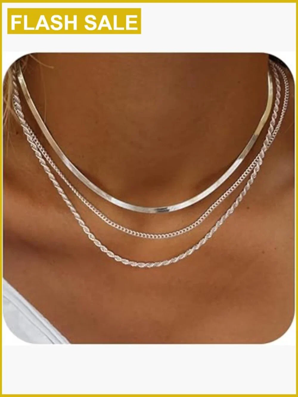 3 Piece Dainty Gold Layered Necklace Set 14-18.5 Inch - Picture 1 of 7